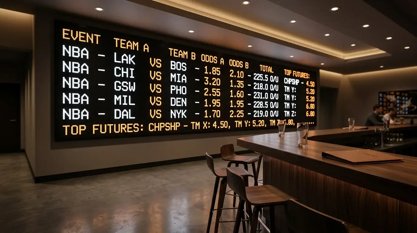 Pantalla de cuotas de apuestas al campeón NBA con las probabilidades de OKC Thunder y los principales contendientes de la temporada 2025-2026